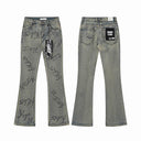 KDNK Star Print Skinny Flare Jeans — Grey & Blue