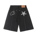 Corteiz Alcatraz Baggy Denim Shorts — Grey & Black, product photo 2
