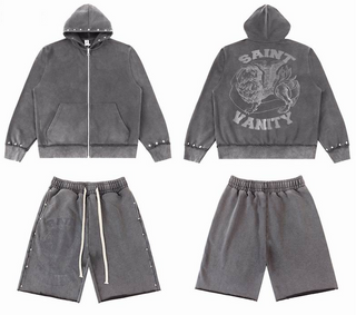 Conjunto de sudadera con capucha y shorts Saint Vanity - Oliva, Gris, Negro, Crema