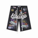 Valley Patchwork Baggy Shorts in Blue / Black / Geometric / Brown / Multicolor, product photo 3