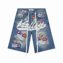 Valley Patchwork Baggy Shorts in Blue / Black / Geometric / Brown / Multicolor, product photo 2