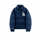 MLB x New Era Puffer Jacket in Blue / White / Black, front view