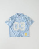 adidas "03" Mesh Football Jersey in Blue / Black, front view