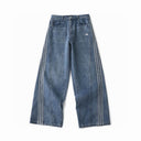 Adidas Wide-Leg 3 Stripe Baggy Jeans — Black & Blue