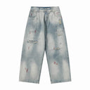 ANCELLM paint splatter baggy jeans in light wash