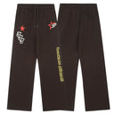 Broken Planet brown sweatpants with red 3P stars and yellow leg logo, front and back