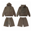 Saint Vanity Zip Hoodie & Shorts Set in Blue / Brown / Black, front view