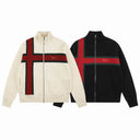 Corteiz Cross Stripe Knit Track Jacket Cream Black
