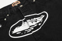 Corteiz Alcatraz Baggy Denim Shorts — Light Wash & Black, product photo 6
