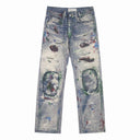 Multicolor Paint Splatter Ripped Jeans Blue