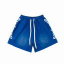 Godspeed Text Logo Shorts — Tan, Black & Blue