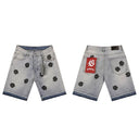 Godspeed Rose Embroidered Denim Shorts - Washed Grey, Blue, Black, front view