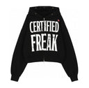Sudadera con capucha y cremallera, estilo corto, «Certified Freak» — Negro
