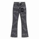 KDNK Star Print Skinny Flare Jeans — Grey & Blue