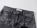 KDNK Star Print Skinny Flare Jeans — Grey & Blue