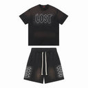 Lost Intricacy Rhinestone Tee & Shorts Set in Black / Dots, front view