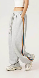 Striped Wide-Leg Sweatpants — Black, Brown, Grey & Red