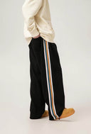 Striped Wide-Leg Sweatpants — Black, Brown, Grey & Red