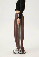 Striped Wide-Leg Sweatpants — Black, Brown, Grey & Red
