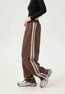 Striped Wide-Leg Sweatpants — Black, Brown, Grey & Red