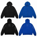 Sixpm rhinestone varsity zip hoodie in black and blue