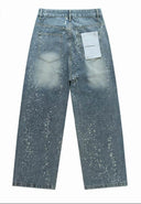 TW Bulldog Splatter Rhinestone Jeans — Light Wash