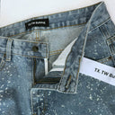 TW Bulldog Splatter Rhinestone Jeans — Light Wash