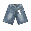 TW Bulldog Splatter Denim Shorts — Light Wash