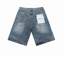 TW Bulldog Splatter Denim Shorts — Light Wash