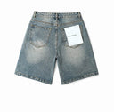 TW Bulldog Frayed Destroyed Denim Shorts — Light Wash