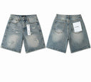 TW Bulldog Frayed Destroyed Denim Shorts — Light Wash