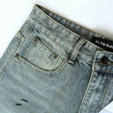 TW Bulldog Frayed Destroyed Denim Shorts — Light Wash