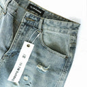 TW Bulldog Frayed Destroyed Denim Shorts — Light Wash