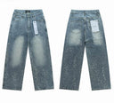 TW Bulldog light wash jeans with dense white splatter and rhinestones
