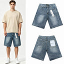 TW Bulldog light wash denim shorts covered in white paint splatter