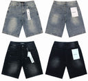 TW Bulldog denim shorts with cross studs among rhinestones, blue and black