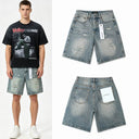TW Bulldog light wash denim shorts with torn and frayed distressing