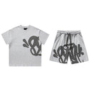 Syna World Logo Tee & Shorts Set — Grey Marl in Gray, front view