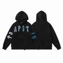 Trapstar arch logo hoodie in black with blue lettering