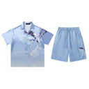 Trapstar eagle print shirt and shorts set in light blue