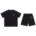 Trapstar It's A Secret tonal embroidered tee and shorts set in black
