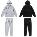Trapstar arch logo hoodie and joggers in grey with teal accent and black with red accent