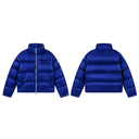 Trapstar glossy royal blue puffer jacket, front and back