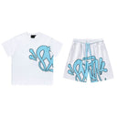 Syna World Logo Tee & Shorts Set — White & Light Blue