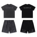 Trapstar outlined logo tee and shorts set in washed grey and black