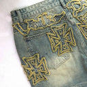 Valley Gold Cross Patch Jeans — Light Wash