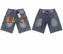 Valley Varsity Denim Shorts — Light Wash in Blue / Multicolor / Red / Green / Yellow, front view