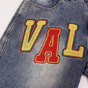 Valley Varsity Denim Shorts — Light Wash in Blue / Multicolor / Red / Green / Yellow, product photo 4