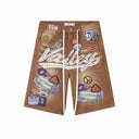 Valley Patchwork Baggy Shorts in Blue / Black / Geometric / Brown / Multicolor, front view