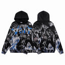 Valley black zip hoodie with an all-over haunted house and ghost print, front and back